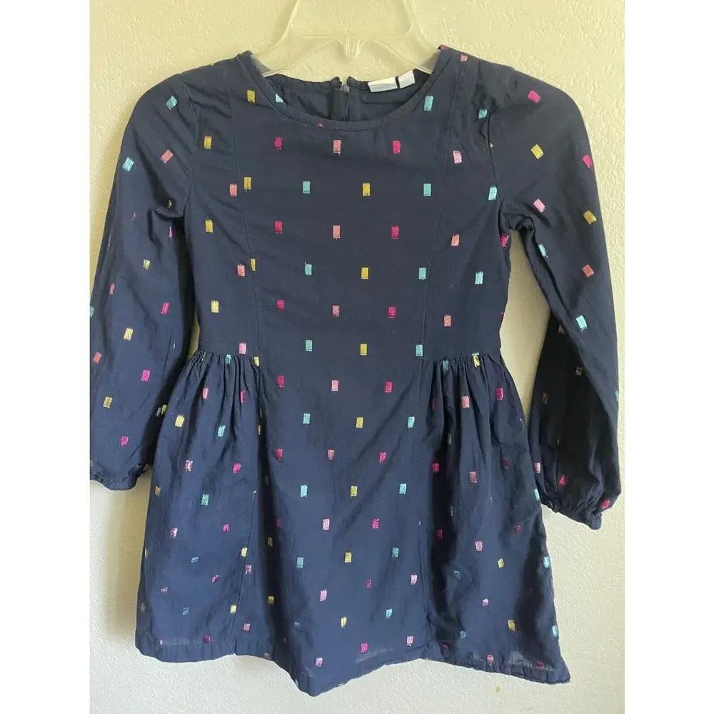 GAP KIDS‎ Cotton Fit 'n Flare Dress Navy Blue Metallic Confetti Polka Dot Medium